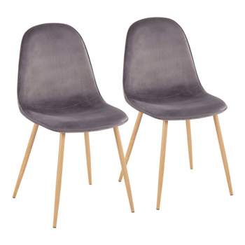 Set of 2 Pebble Velvet/Metal Dining Chairs Natural/Gray- LumiSource
