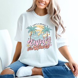 Simply Sage Market Women's Life's A Beach Wave Short Sleeve Garment Dyed Tee - 1 of 3