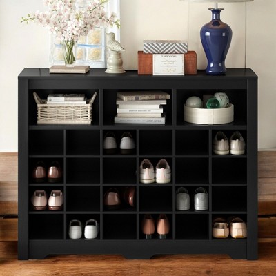 Alilang 45.20 Inch 30-Cubby Wooden Storage Organizer with Upper Compartments - Black