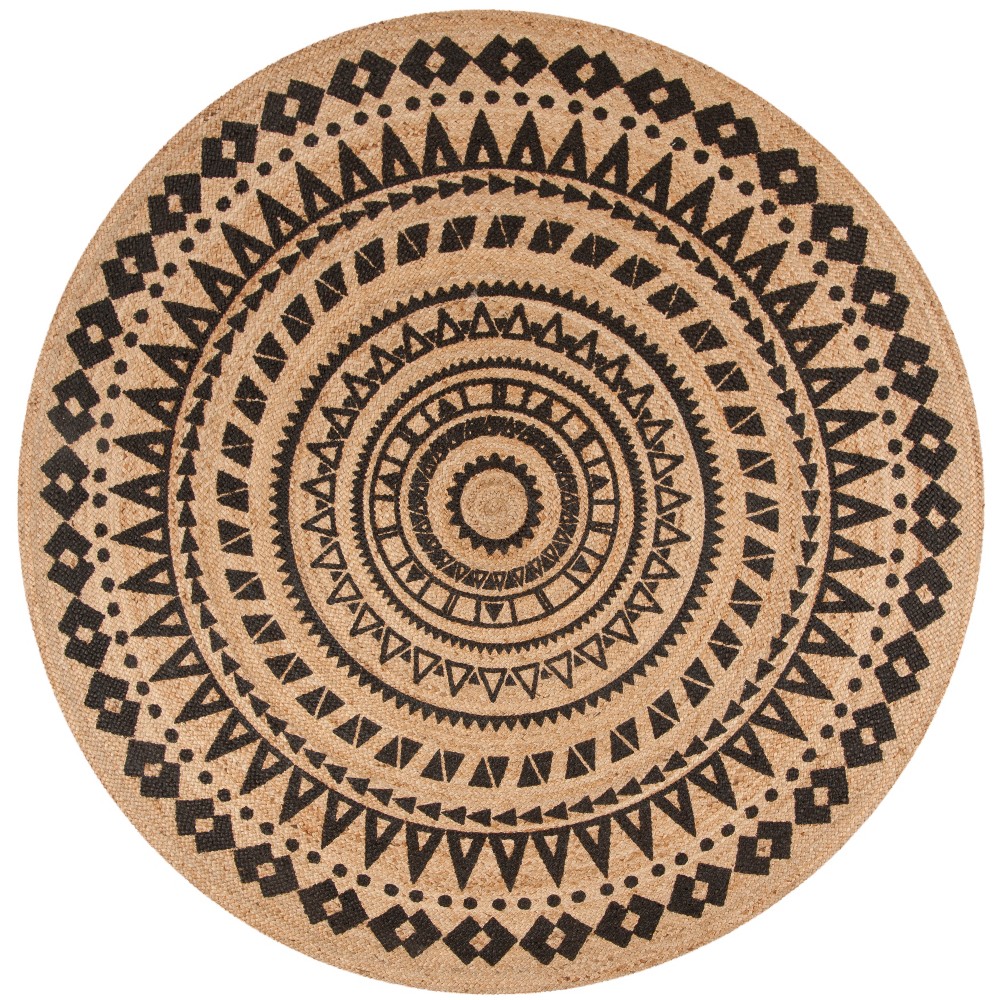 6'x6' Round Dollie Geometric Design Woven Rug Black/Natural Round - Safavieh