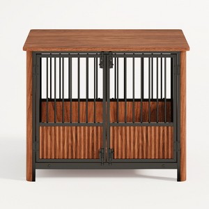 FONTOI End Table Furniture Style Dog Crate Decorative Double Door Pet House End Table for Living Room or Bedroom, Walnut, 31.5"*23.62"*25.2" - 1 of 4