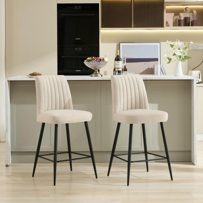 SKRAN Contemporary Velvet Upholstered Counter Height Barstool  Set of 2 With Backs and Metal Legs for Dining Room, Cafe