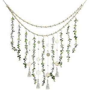 Aoibox Large Eucalyptus Wall Hanging Decor with Wooden Beads, Boho Farmhouse Style, 36 x 36 Inch, Natural Greenery for Home Office - 1 of 4