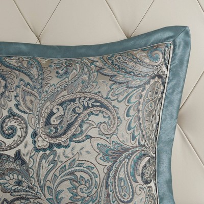 California King Gray and Teal Cotton Jacquard Bed in a Bag Set