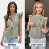EXLURA Womens Button Down Blouses Casual Ruffle Cap Sleeve Crewneck Summer Peplum Drawstring Tops - 2 of 4