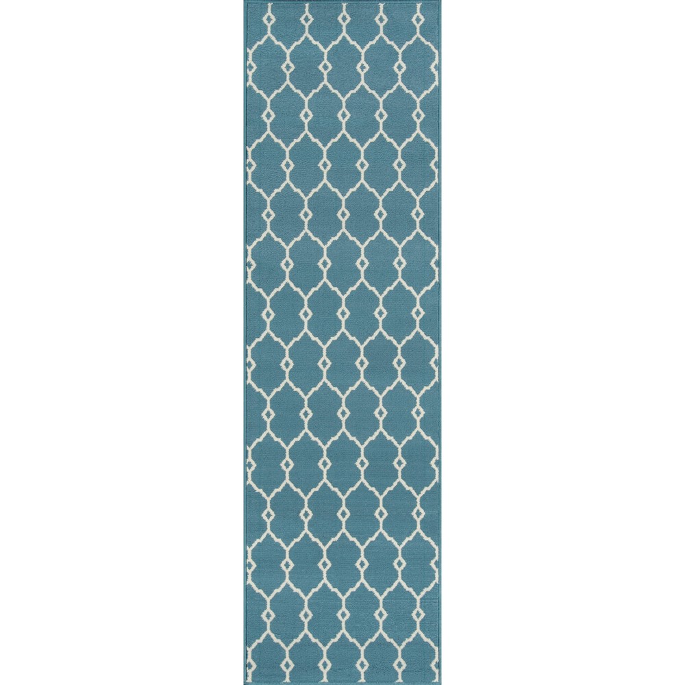Blue Indoor/Outdoor Fretwork Runner (2'3inx7'6in)
