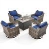 Buenhomino 5 Piece Wicker Outdoor Patio Furniture Set with 50000 BTU Fire Pit Table,Outdoor Dining Table Set 4 Swivel Chairs with Cushions - 2 of 4