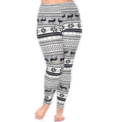 Women's Plus Size Printed Leggings Grey/White One Size Fits Most Plus -  White Mark