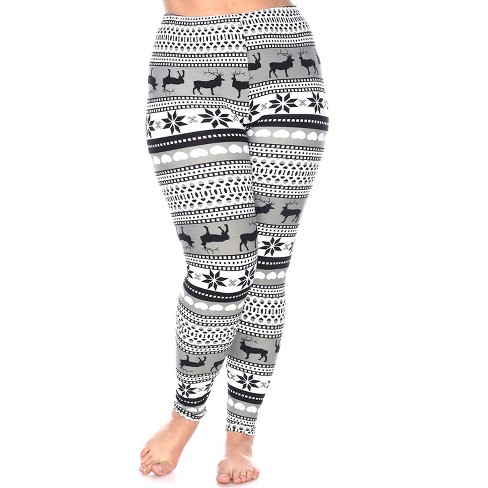 Women's Plus Size Printed Leggings Grey/white One Size Fits Most