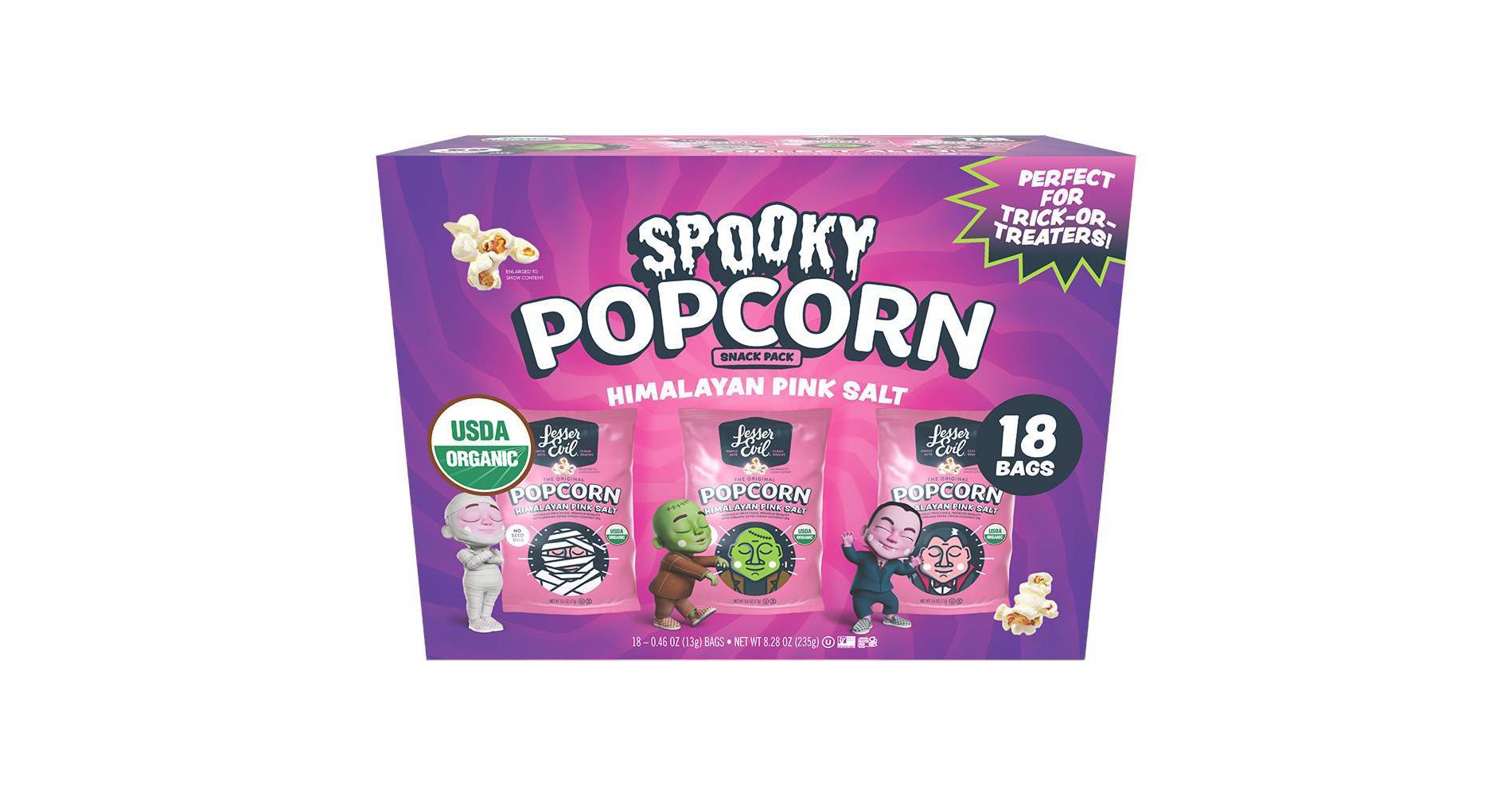 LesserEvil Halloween Himalayan Pink Salt Organic Popcorn Snack - 8.28oz/18ct