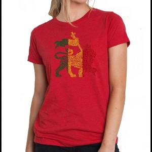 LA Pop Art Women's Premium Blend Word Art T-shirt - Rasta Lion - One Love - 1 of 4