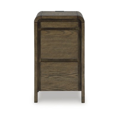 Light Brown Wood Rectangular End Table with Storage and USB Ports