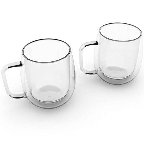 Jecobi Indulge Double wall glass with handle 10.oz Coffee Mugs Glass Cups  (Set of 2)