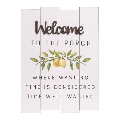 Transpac Wood 15.5" White Spring Welcome Slat Decor