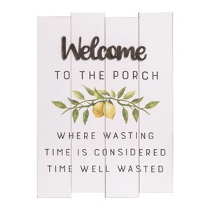 Transpac Wood 15.5" White Spring Welcome Slat Decor - 1 of 2