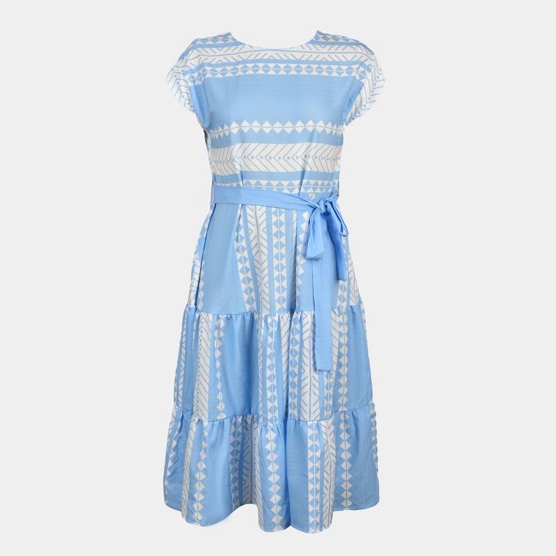 Women's Blue and White Geometric Patchwork Midi Dress -Cupshe, 2 of 12