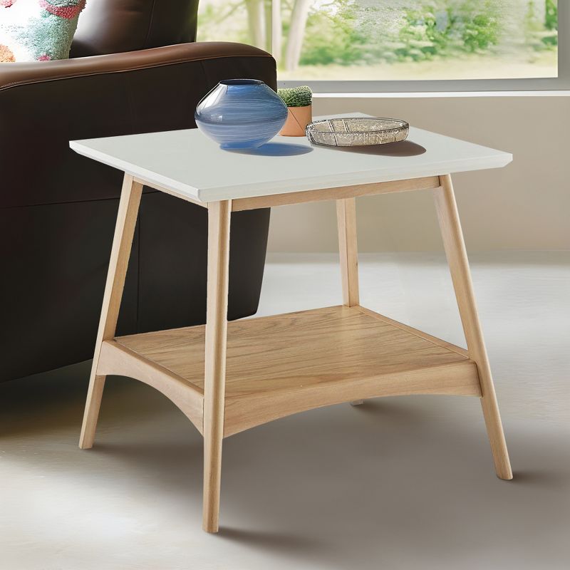 LIVN CO. Mid-Century Modern End Table Off-White/Natural, 2 of 8