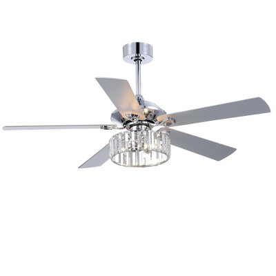Airsurfer 52" Chrome Ceiling Fan with Silver Reversible Blades and Crystal Chandelier Light - Remote Included (5-Blade)