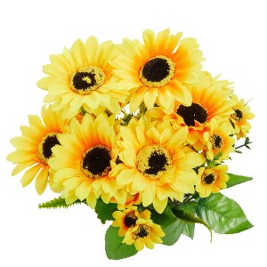 Juvale 2 Bunches Artificial Sunflowers for Decoration, Centerpieces, Wedding Decor, Floral Arrangements, Yellow, 13.5 in - 1 of 4