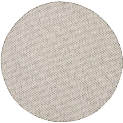 Courtyard Geometric Ivory Silver 5' Round Synthetic Outdoor Rug