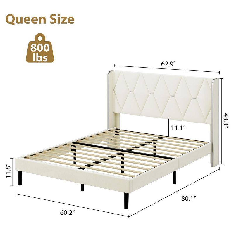 Trinity Queen Bed Frame - Upholstered Platform Bed with Solid Wooden Slats Support, No Box Spring Required, 4 of 6