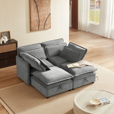 PAGED Stylish Sofa Comfy Double Layer Upholstered Couch with Storage Function, 4-Seater Sofa for Living Room