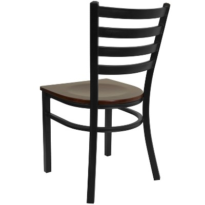 High Ladderback Side Chair in Mahogany and Black Metal