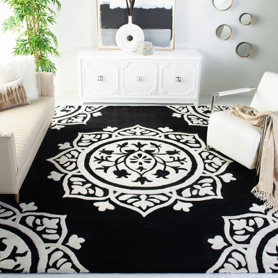 Bella Black and Ivory Hand-Tufted Wool Square Area Rug