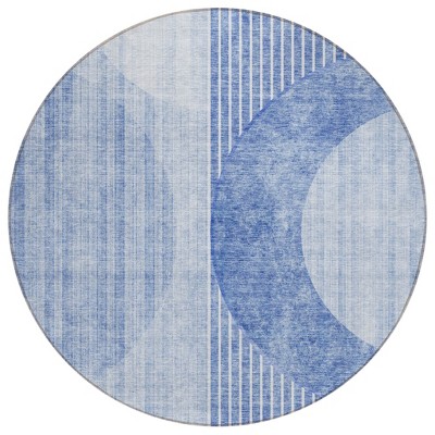 Denim Blue And Sky Blue Geometric Washable Indoor Outdoor Area Rug
