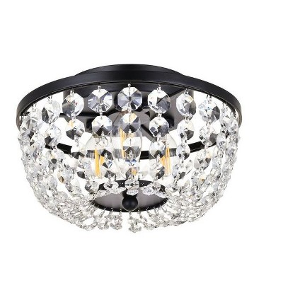 Cora 10-Inch Black Iron and Crystal Flush Mount Light