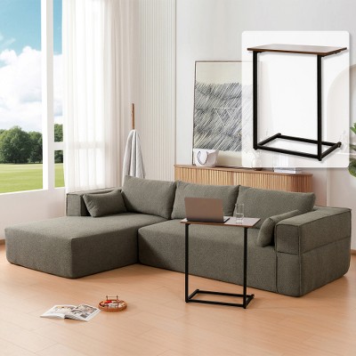 TIRAMISUBEST 112" Modular L Shape Sectional Sofa with Free Side Table Wrinkle-resistant Boucle Fabric Couch with Chaise