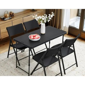 4 Foot Adjustable Height Folding Plastic Table, Easy Fold, Indoor Outdoor Black - 1 of 4