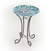 23" Outdoor Mosaic Dragonfly Glass Birdbath Bowl with Metal Stand Turquoise Green - Alpine Corporation - image 4 of 4