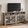 COZONY Farmhouse TV Stand for 80 inch TV with LED Lights Pattern Glass Doors Media Console Cabinet Grey - 2 of 4