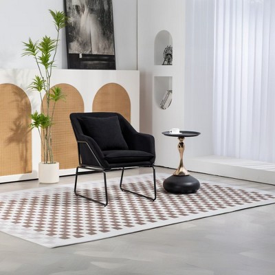 TiramisuBest Accent Arm Chair, Upholstered Light Grey with Camel Oak Wooden Legs