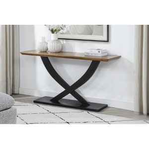 Acacia Wood and MDF Console Table with Cross Legs Design and Natural Wood Top - 1 of 4