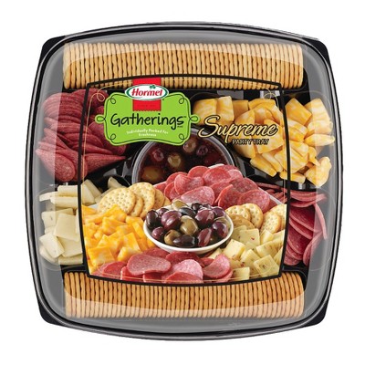 Hormel Gatherings Hard Salami, Genoa Salami, Pepper Jack Cheese, Havarti Cheese, Crackers & Pitted Olived Supreme Party Tray - 2.5lb