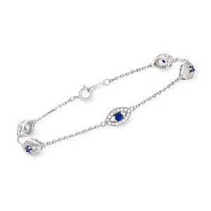 Ross-Simons 0.75 ct. t.w. CZ and .40 ct. t.w. Simulated Sapphire Evil Eye Station Bracelet in Sterling Silver - 1 of 4