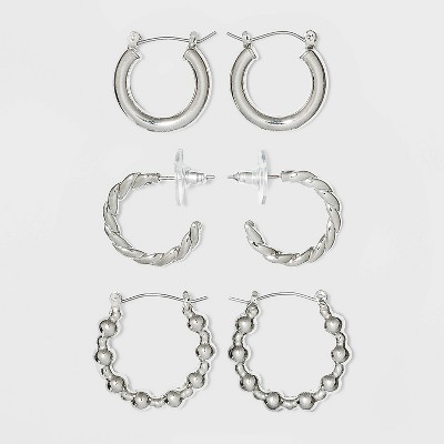 Imitation Rhodium Multipack Trio Hoop Earring Set - Wild Fable™ Silver