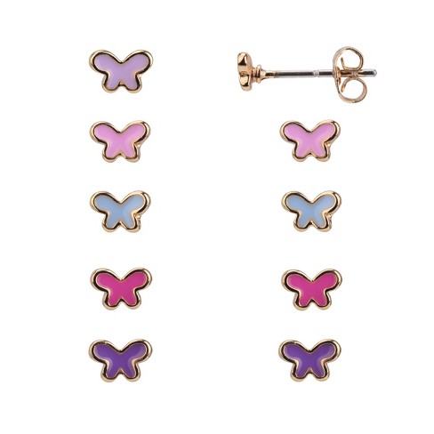 FAO Schwarz Gold Tone and Enamel 5 pair Butterfly Stud Earring Set