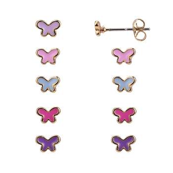 FAO Schwarz Gold Tone and Enamel 5 pair Butterfly Stud Earring Set