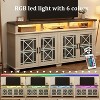 Homhougo Farmhouse TV Stand for 81 Inch, Mid Century Modern Entertainment Center with LED Lights and Storage, Wooden Media Console Cabinet, White - 3 of 4