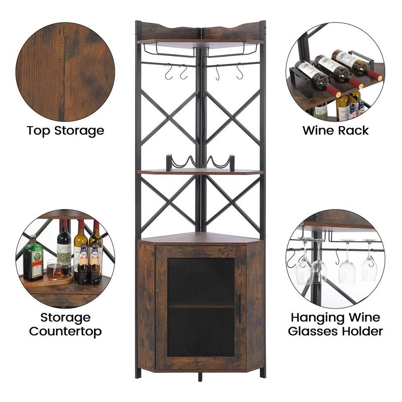 Corner Bar Cabinet, 5-Tier Home Liquor Wine Cabinet with Glass & Wine Holder for Living Room/Kitchen, 5 of 6