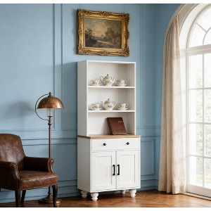 Airsurfer 4-Tier White Bookshelf Cabinet Elegant Storage Cabinet with Display Shelves Home Organization Unit for Living Room or Office - 1 of 4