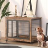 GustoWave Furniture Dog Crate with Double Doors, Rustic Brown Indoor Wooden Dog Kennel On Wheels, 38.5" Pet Cage with Lift Top & Side Door - 4 of 4