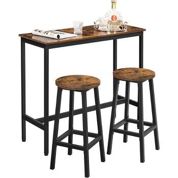 VASAGLE Bar Table and Chairs Set, Kitchen Bar Table with Bar Stools Set of 2, Industrial Steel Frame, Dining Table Set, Rustic Brown and Black