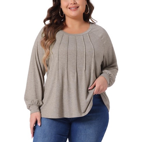 Agnes Orinda Women's Plus Size Pleated Crew Neck Long Sleeve Dressy Casual Trendy Blouses - image 1 of 4