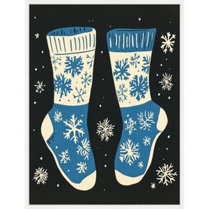 Amanti Art Vintage Socks Knittwear Blue On Black by Pictufy Studio Canvas Wall Art Print Framed - 1 of 4