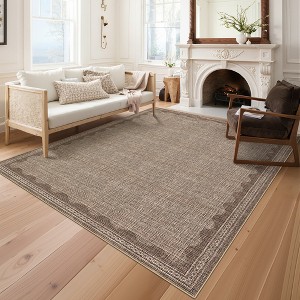 Modern Washable Living Room Rug, Bordered Printed Rug with Non-Slip Backing, Low Pile Stain Resistant Indoor Rug for Bedroom - 1 of 4