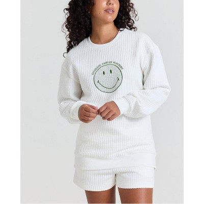 Samii Ryan | Smiley® Flourish Waffle Crewneck, White, Small, 2